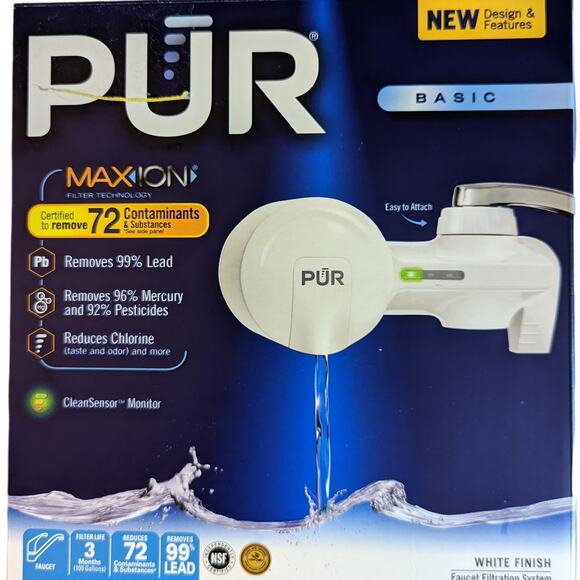 NWT PUR Basic White Horizontal Faucet Mount Max Ion Water Filtration System - Picture 1 of 12